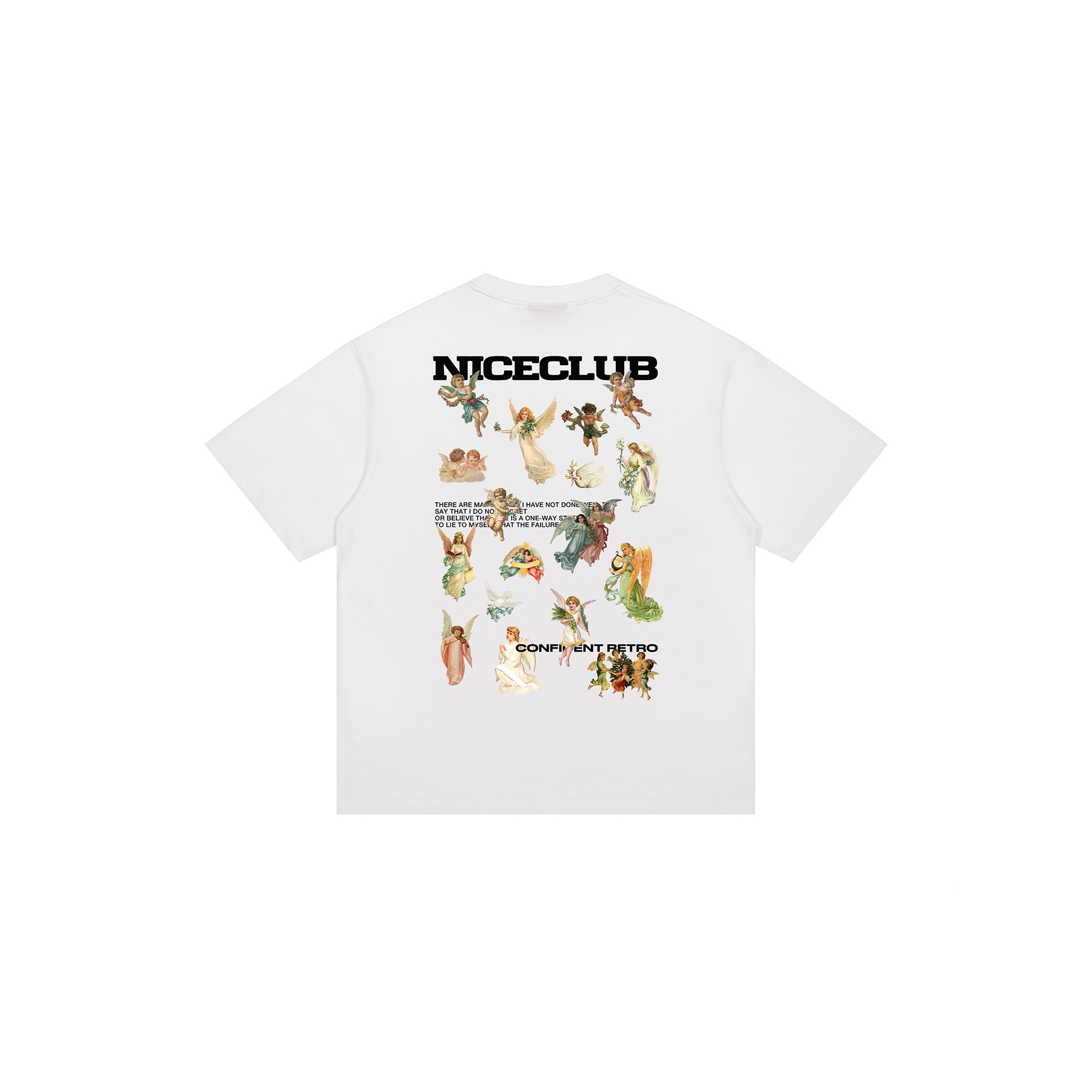 Men's Western Ancient Figures With Wings Pattern And Alphabet Print "NICECLUB" Crew Neck And Short Sleeve T-shirt, Chic And Trendy Tops For Summer Street Wear