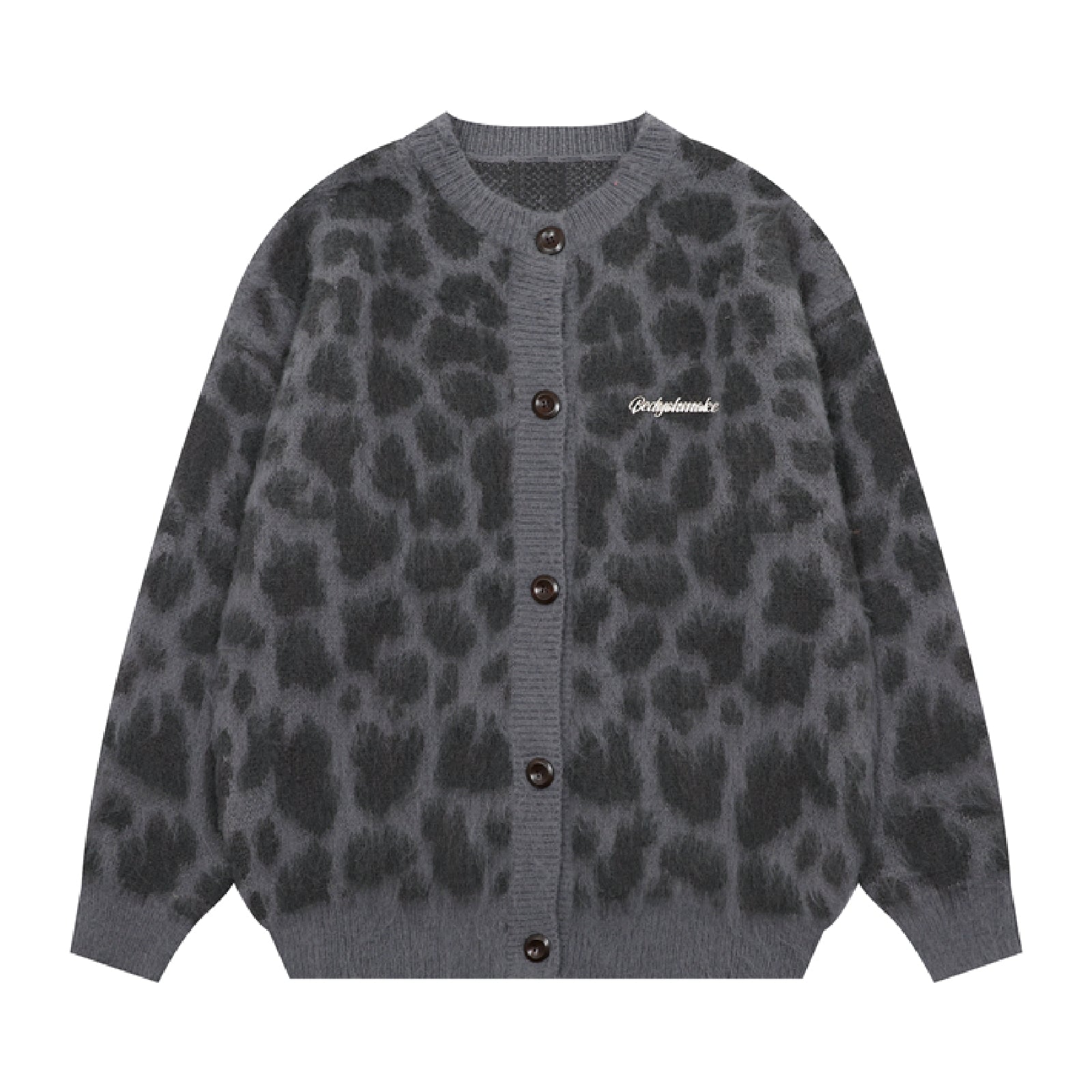 SILENT VORTEX Leopard Print Down Long Sleeve Fuzzy Cardigan Sweaters