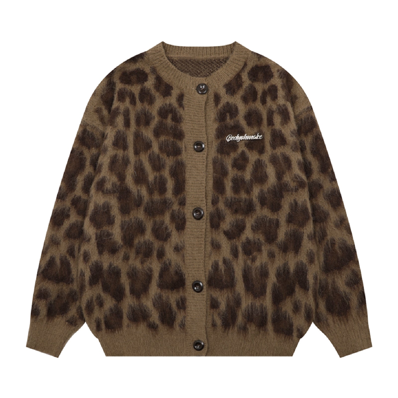 SILENT VORTEX Leopard Print Down Long Sleeve Fuzzy Cardigan Sweaters