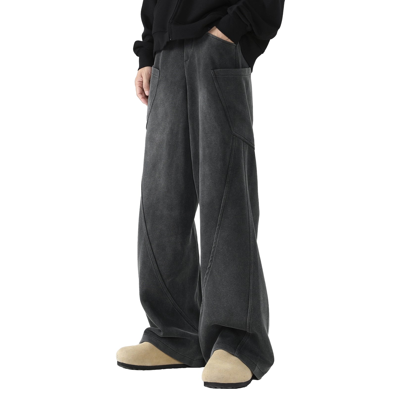 Men's Acid Wash Athletic Sweatpant Unisex Wide Leg Drawstring Y2K Baggy Pants with Pockets