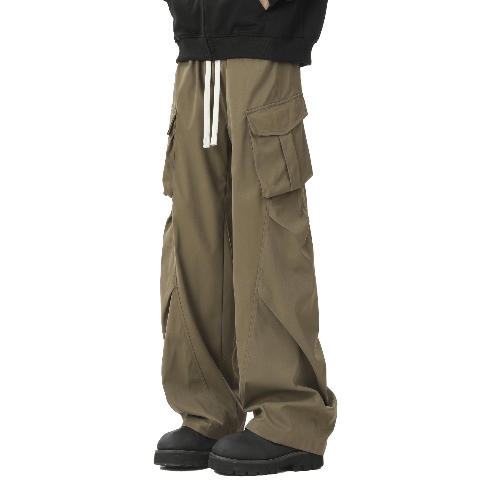 Men's Y2K Hip Hop Baggy Cargo Pants Streetwear Loose Fit Drawstring Wide Leg Cargo Joggers Parachute Pants