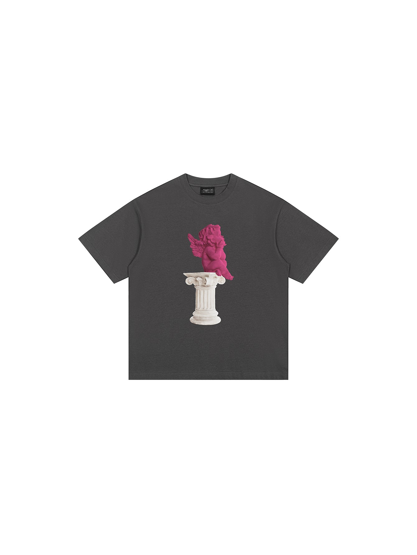 3D Digital Little Figure Sculpture And Roman Pillar Pattern Crew Neck And Short Sleeve T-shirt, Chic And Stylish Tops For Summer Street Wear