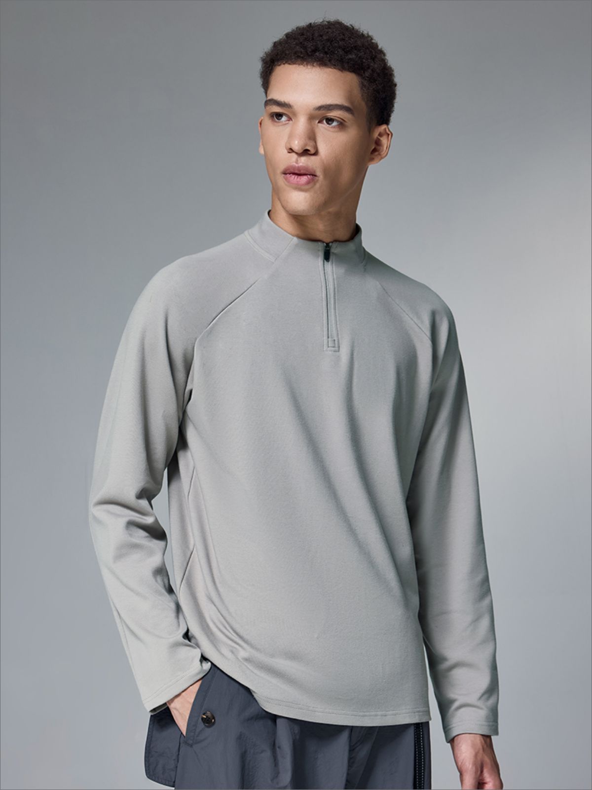 Men's Quarter-Zip Sweatshirts Solid Stand Collar Long Sleeves Top Running Casua Pullover Top