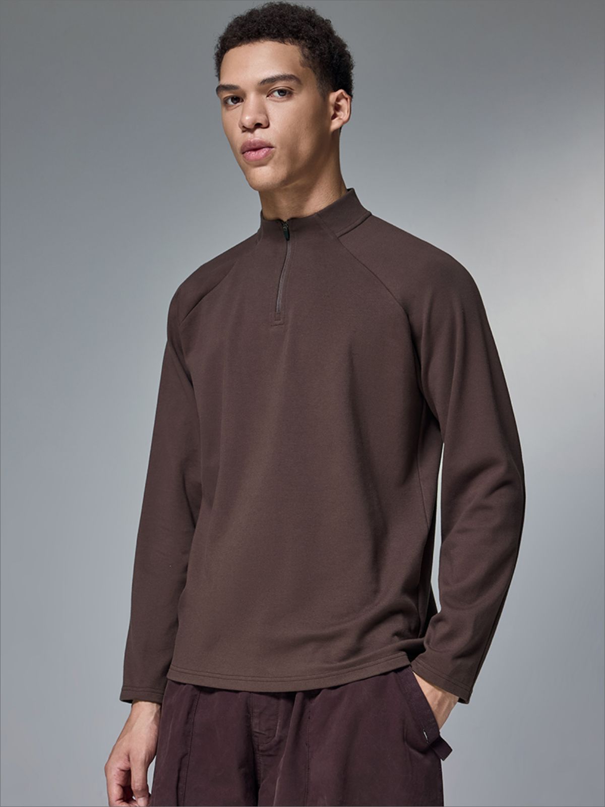 Men's Quarter-Zip Sweatshirts Solid Stand Collar Long Sleeves Top Running Casua Pullover Top