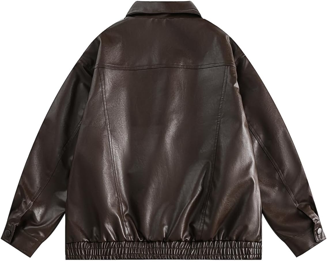 Men's Oversized Faux Leather Zip Up Bomber Jacket Vintage Biker Racing Moto Jackets Streetwear Coats