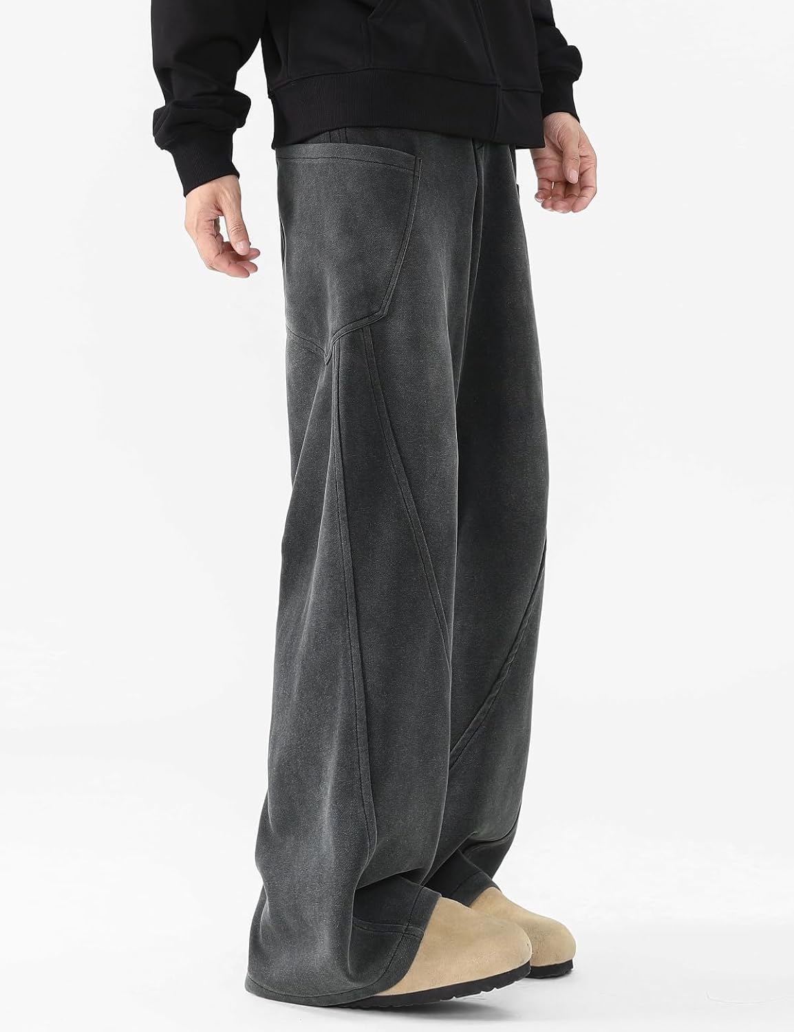 Men's Acid Wash Athletic Sweatpant Unisex Wide Leg Drawstring Y2K Baggy Pants with Pockets