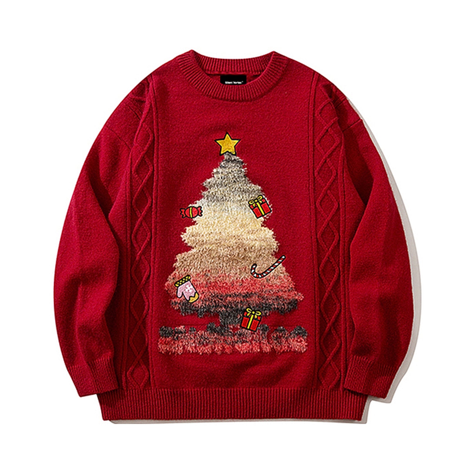 Women's Oversized Christmas Tree Graphic Crewneck Sweater Vintage Xmas Holiday Knitted Pullovers Top