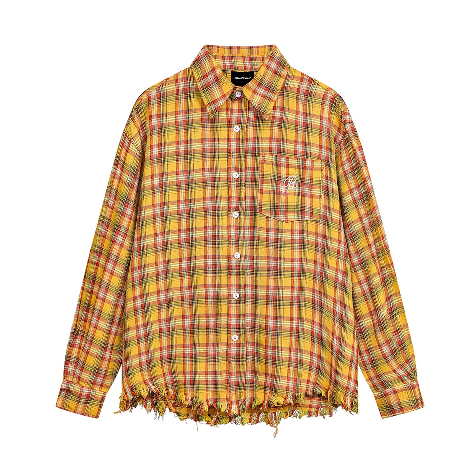 Men's Plaid Flannel Long Sleeve Button Down Fringe Shirt Vintage Streetwear Tops