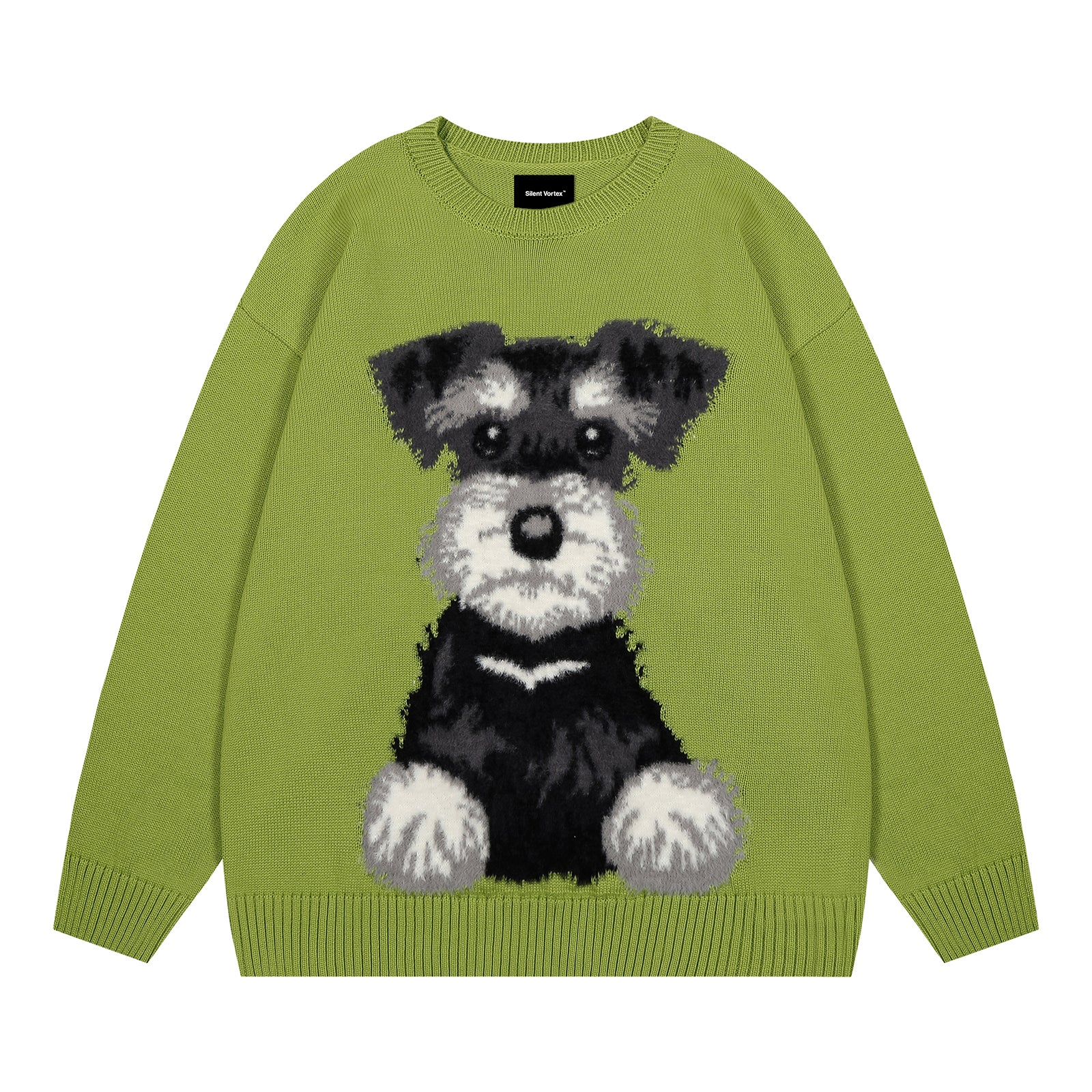 Women's Oversized Vintage Animal Dog Graphic Crewneck Holiday Sweater Long Sleeve Knitted Pullovers Tops