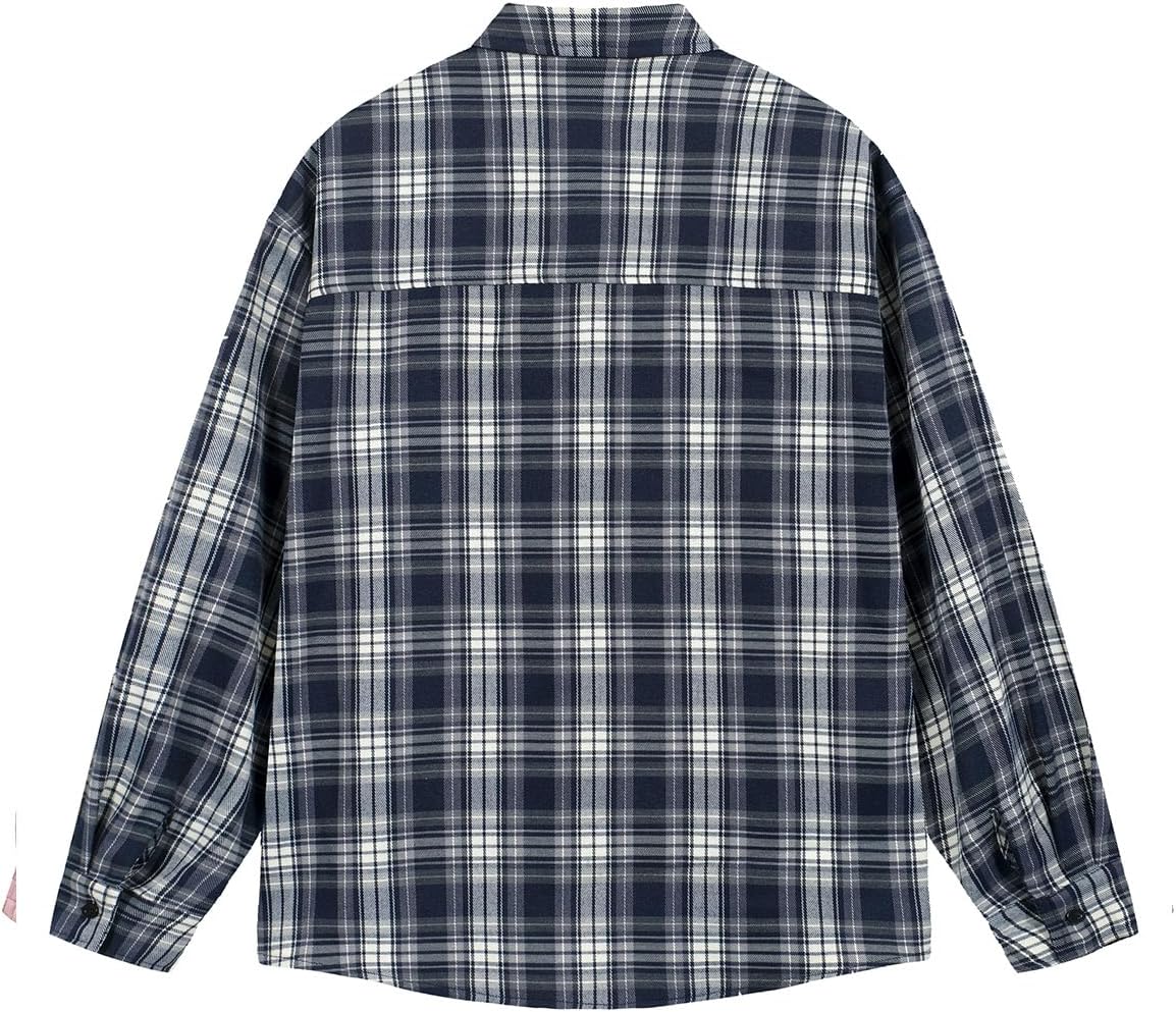 Men's Plaid Flannel Long Sleeve Button Down Shirt Vintage Streetwear Tops