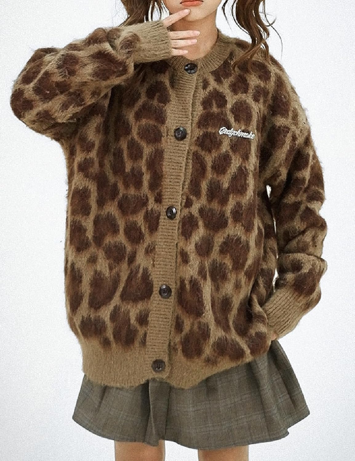 Women's Leopard Print Button Down Long Sleeve Fuzzy Cardigan Sweaters Vintage Cheetah Shrug Jackets