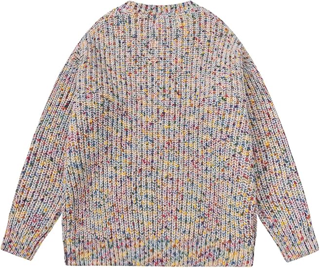 Men's Women's Oversized Rainbow Chunky Cable Knit Crewneck Long Sleeve Sweater Vintage Pullovers Tops