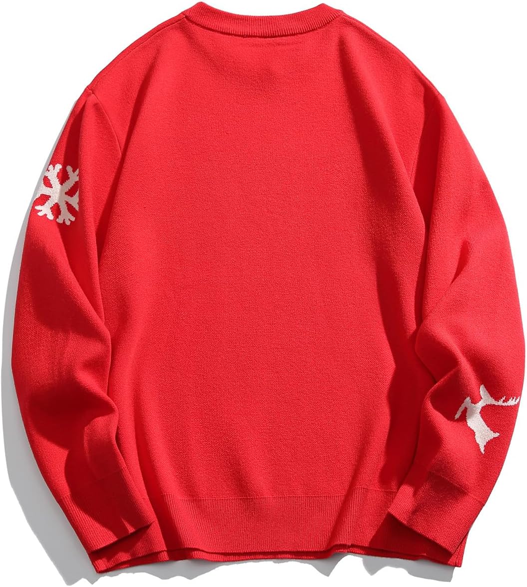 Men's Oversized Christmas Letter Graphic Crewneck Long Sleeve Sweater Knitted Pullovers Top with Scarf