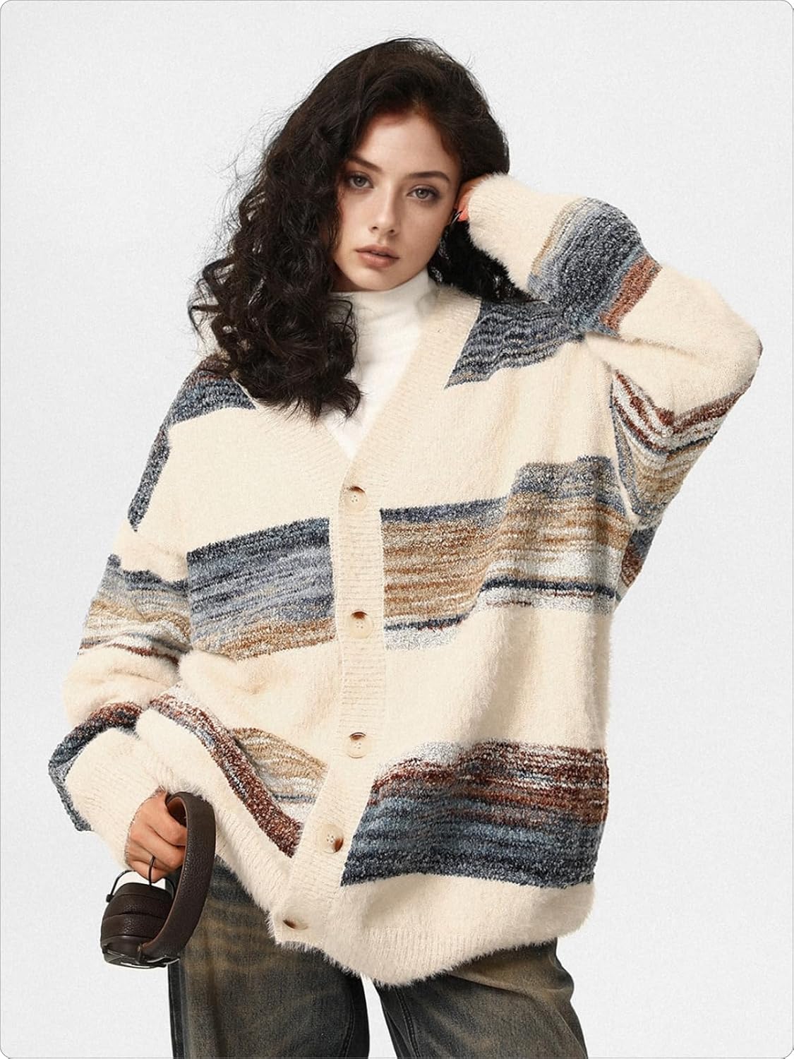 Men's Women's Oversized Striped Cardigan Sweater Long Sleeve Button Down Vintage Knit Cardigans