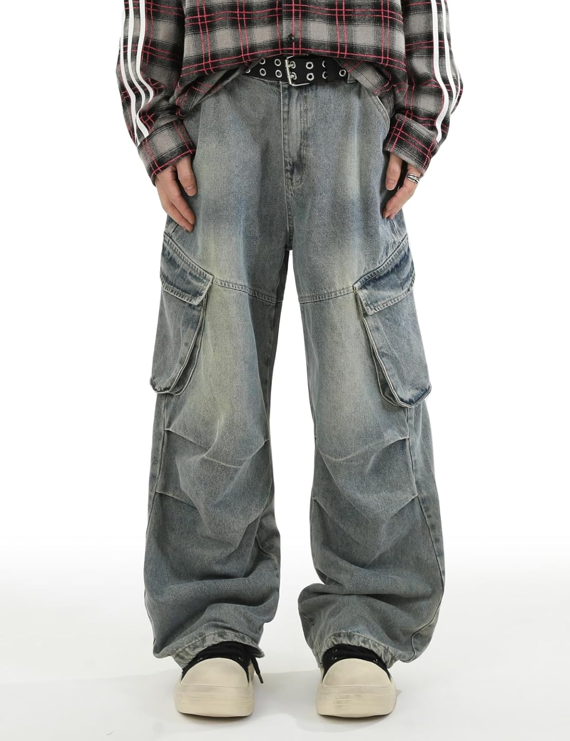 Men's Y2K Baggy Hip Hop Jeans Wide Leg Denim Pants Casual Loose Fit Trousers Streetwear