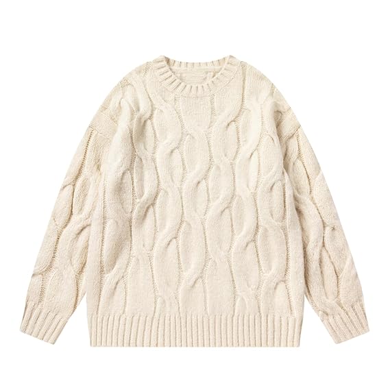 Men's Oversized Chunky Cable Knit Sweater Twisted Rope Crewneck Long Sleeve Vintage Pullovers Tops